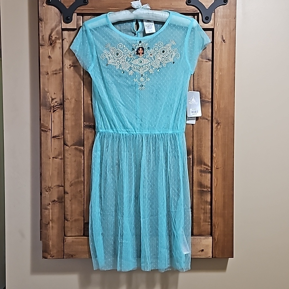 Disney Jasmine Turquoise Sheer Gauzy Costume Play Dress Childs Size 11/12